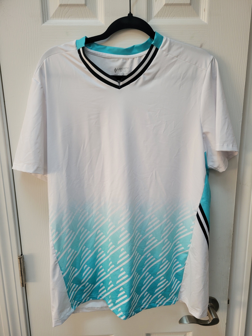 Liberty Men's White and Teal Athletic Jersey
